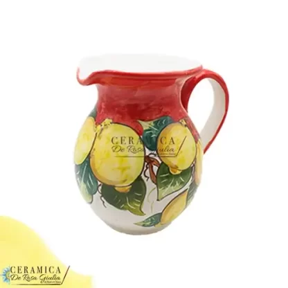 brocca decorata a mano 20 cm con limoni gialli fondo rosso